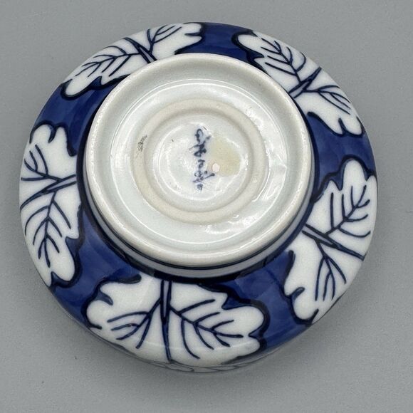 Vtg Arita Ware Porcelain Trinket Rice Bowl Cobalt Blue Leaf Twig Design Imari - Picture 7 of 7